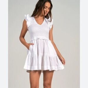 Elan White Ruffle Sleeve Dress